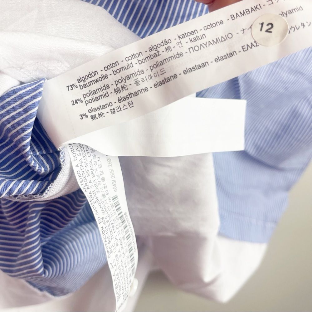 Zara White and Light Blue Ruched Front Short Sleeve Top - Picture 7 of 9